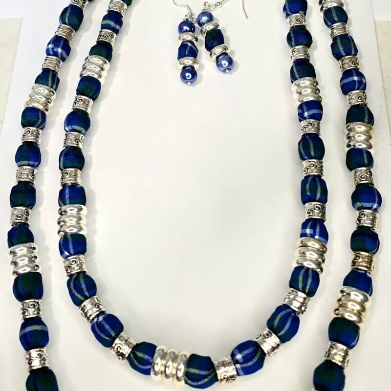 Tartan Double-Strand Necklace and Earring Set