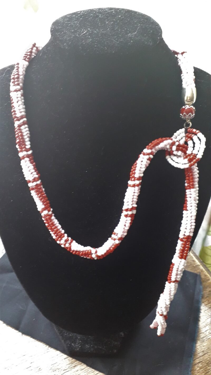 Pink, Red and White beaded tartan necklace