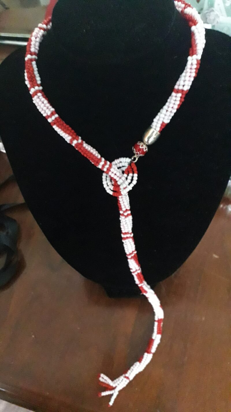 Pink, Red and White beaded tartan necklace