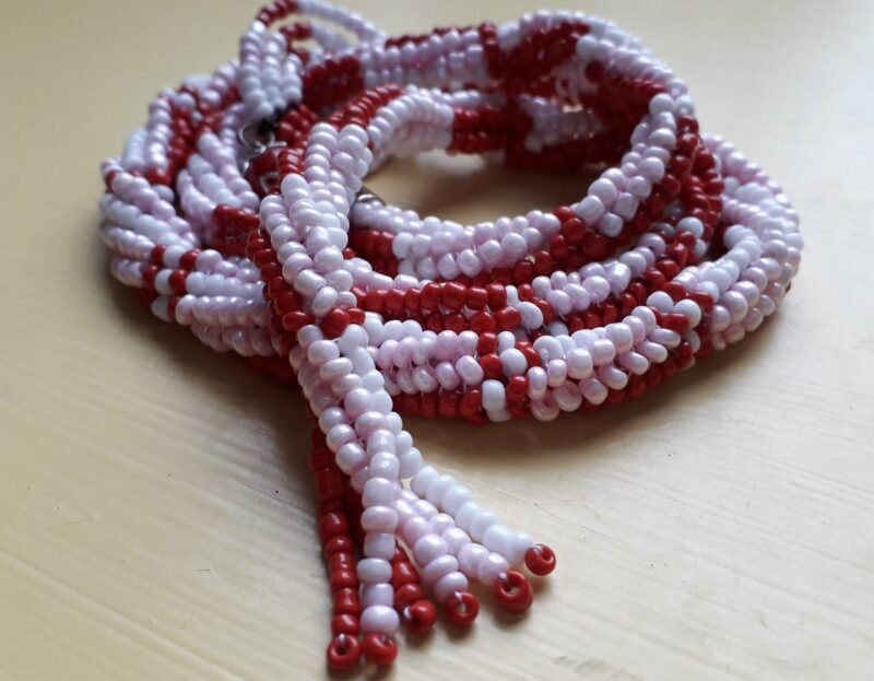 Pink, Red and White beaded tartan necklace