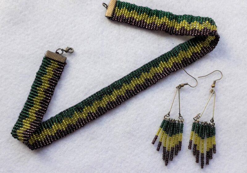 Mardi Gras Beaded Choker with Matching Earrings