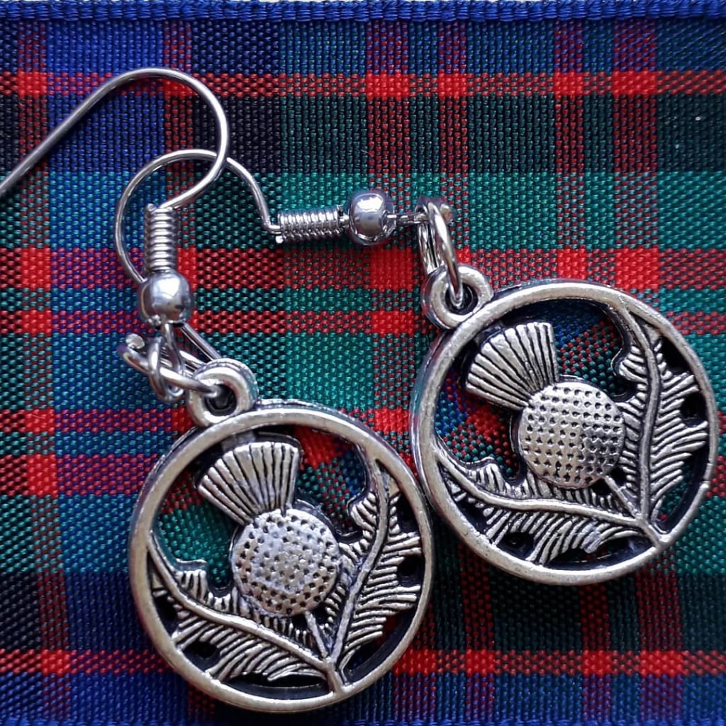 Silver Scottish Thistle Earrings with your choice of tartan inlay.