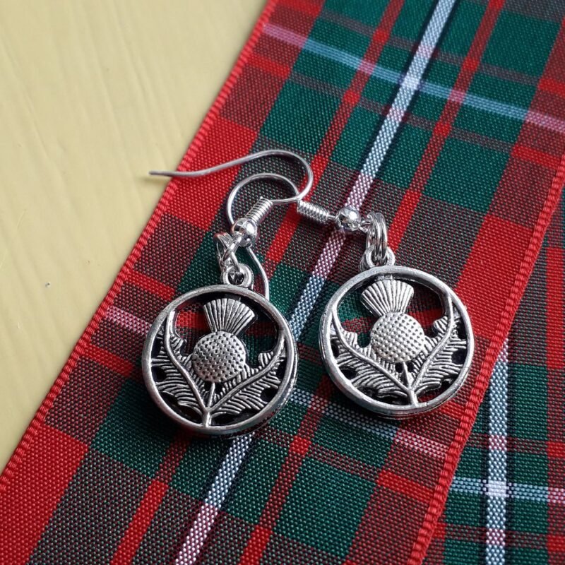 Silver Scottish Thistle Earrings with your choice of tartan inlay.