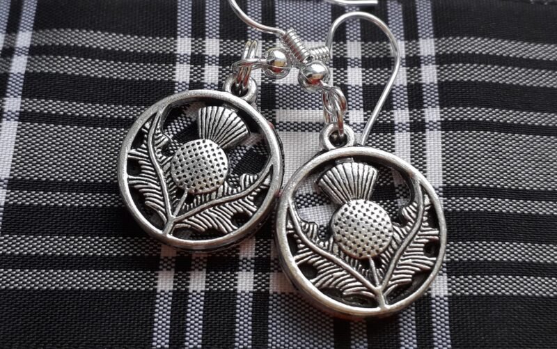 Silver Scottish Thistle Earrings with your choice of tartan inlay.