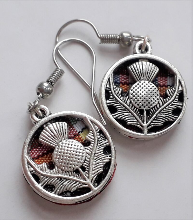 Silver Scottish Thistle Earrings with your choice of tartan inlay.