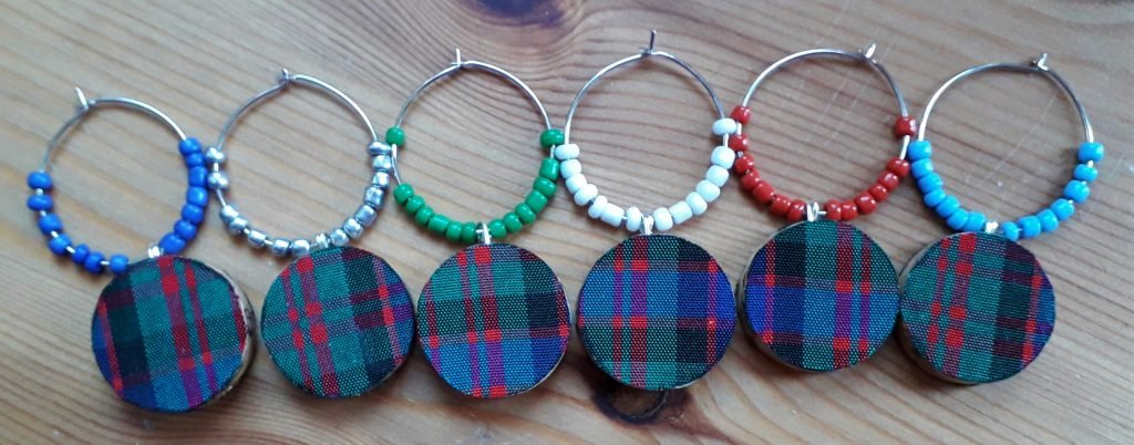 Set of Six Tartan Wine Glass Charms