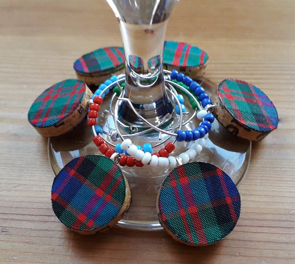 Set of Six Tartan Wine Glass Charms