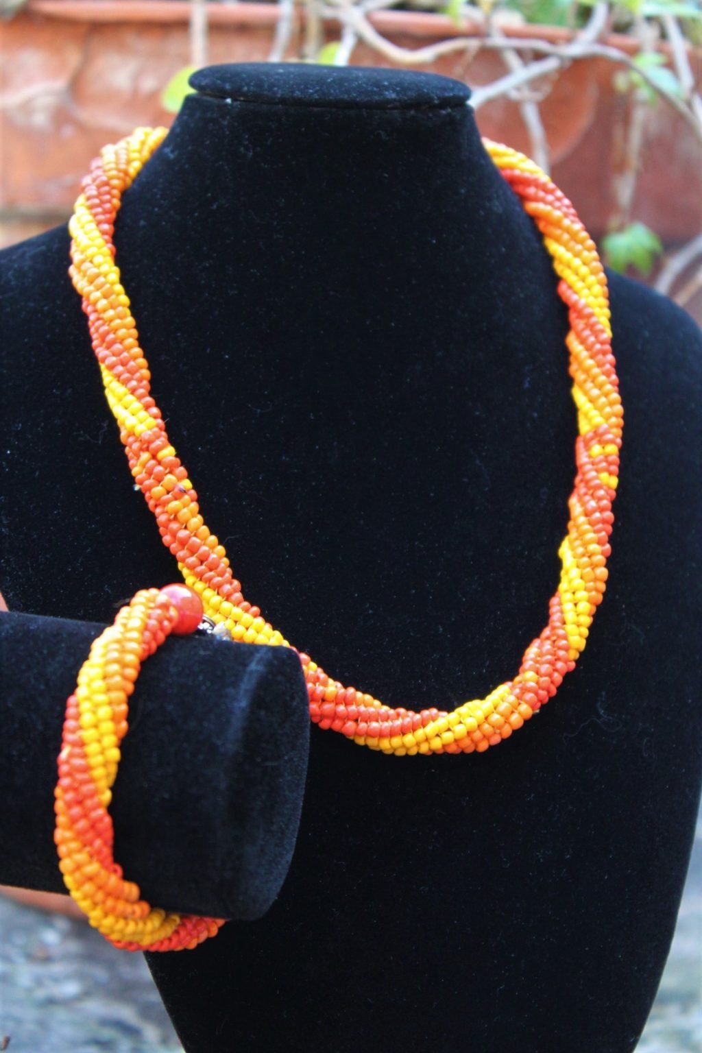 Orange Tartan Beaded Bracelet