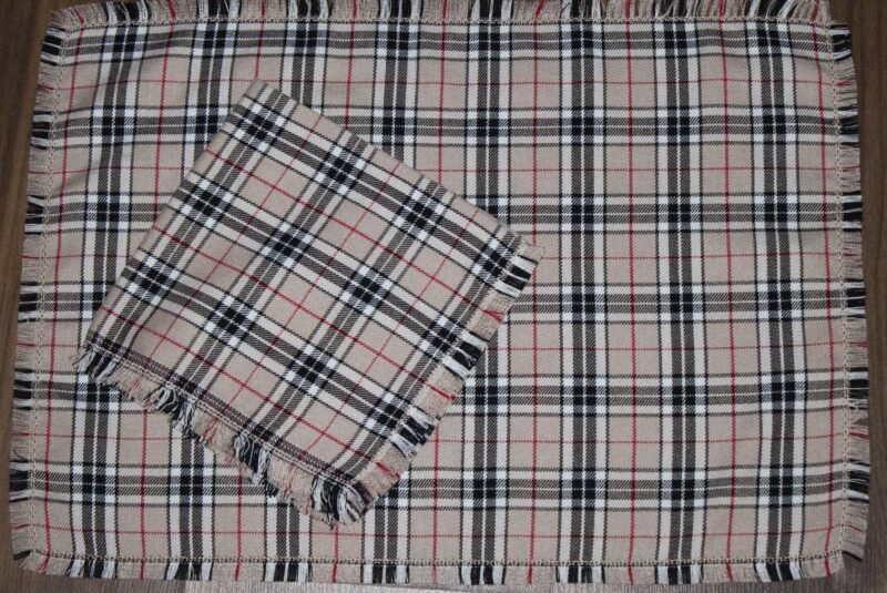 Handmade Burberry Tartan Placemat and Napkin Set - Single Layer