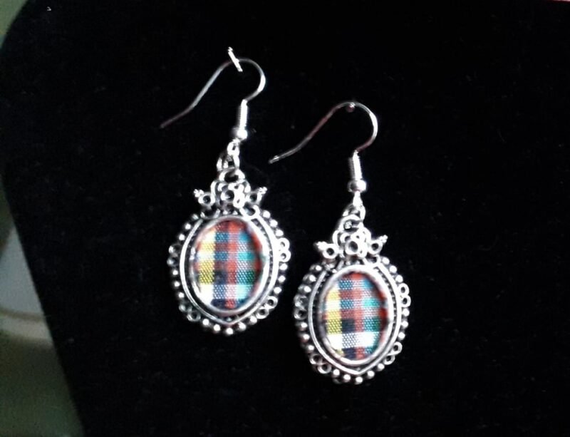 Antique Style Earrings with Tartan Inlay