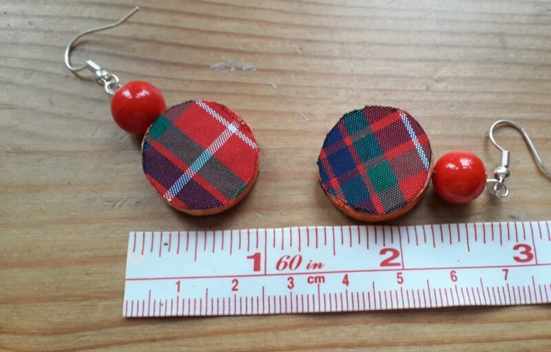 Round Tartan Earrings with Bead Accent