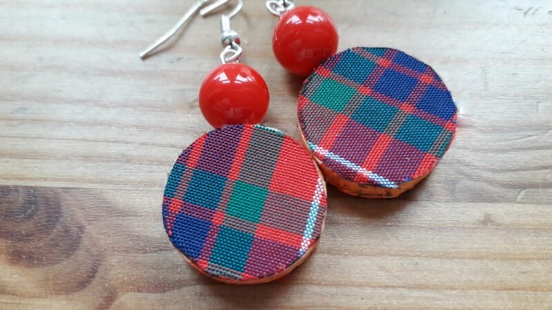 Round Tartan Earrings with Bead Accent