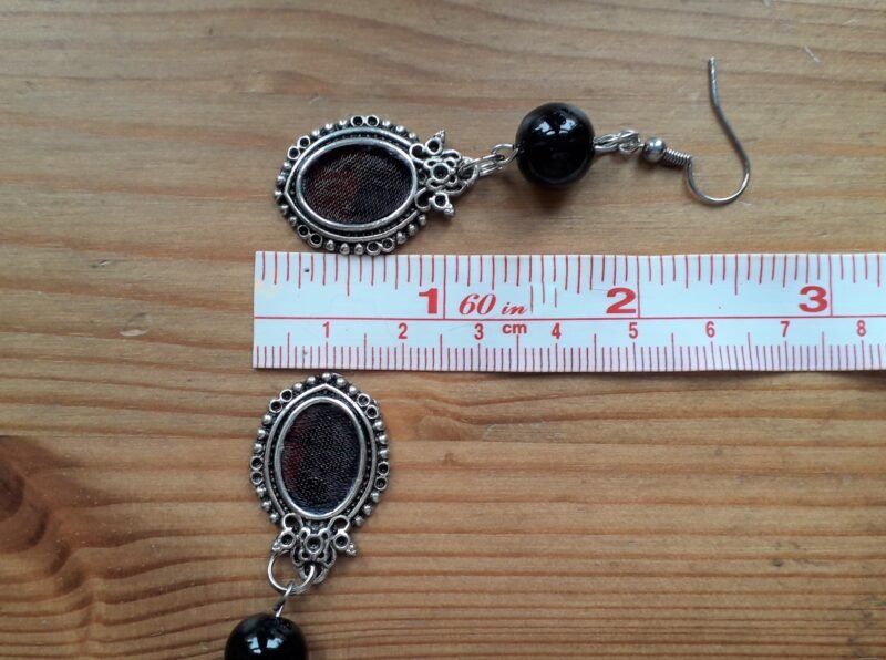 Antique Style Earrings with Tartan Inlay and Coordinating Bead Accent