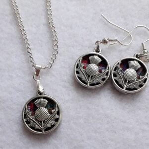 Thistle Necklace and Earrings Set with Tartan Inlay