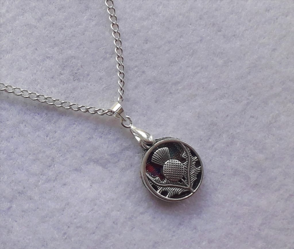 Silver Scottish Thistle Necklace with Tartan Inlay