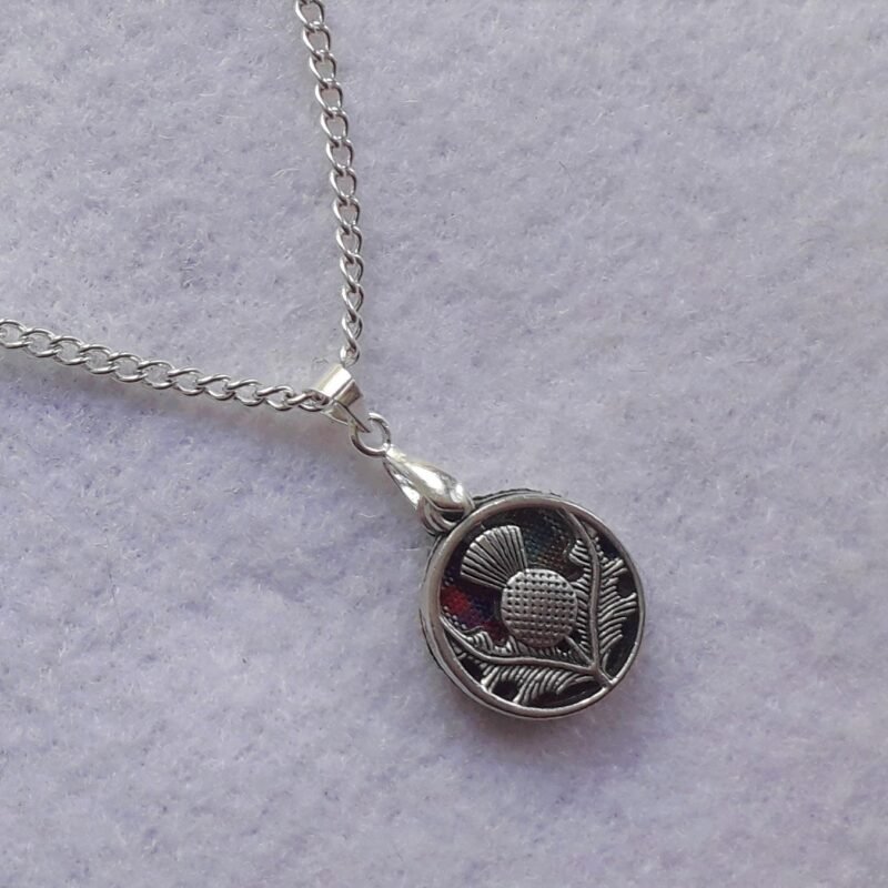Silver Scottish Thistle Necklace with Tartan Inlay