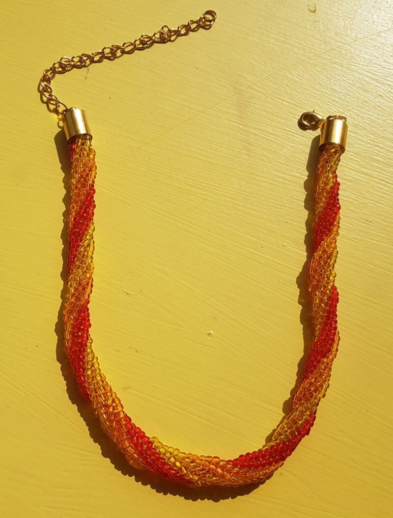 Orange, Red and Yellow Beaded Necklace
