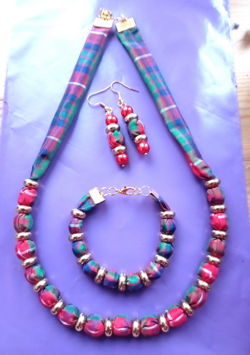 Tartan Bracelet, Necklace and Drop Earring Set